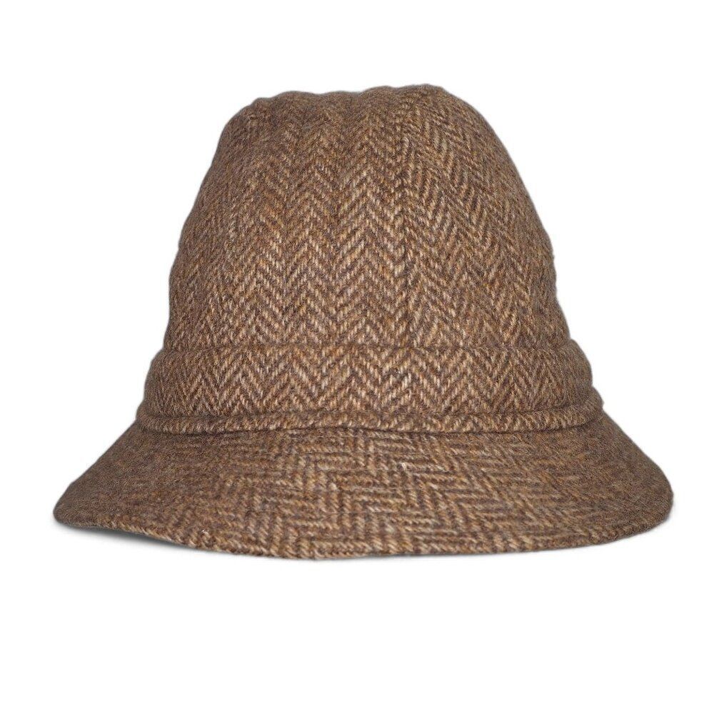Burberry's Bruxelles Vintage Wool Herringbone Tweed Walking Bucket‎ Hat 7 1/4